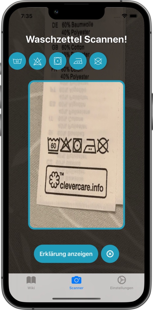 Screenshot der App Laundry Symbols